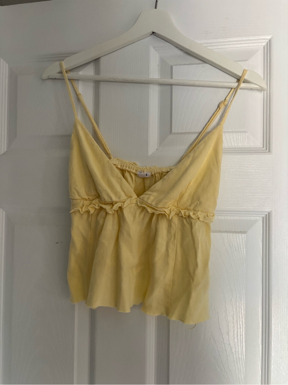 Garage Pale Yellow Ruffle-Trim Spaghetti Strap Camisole